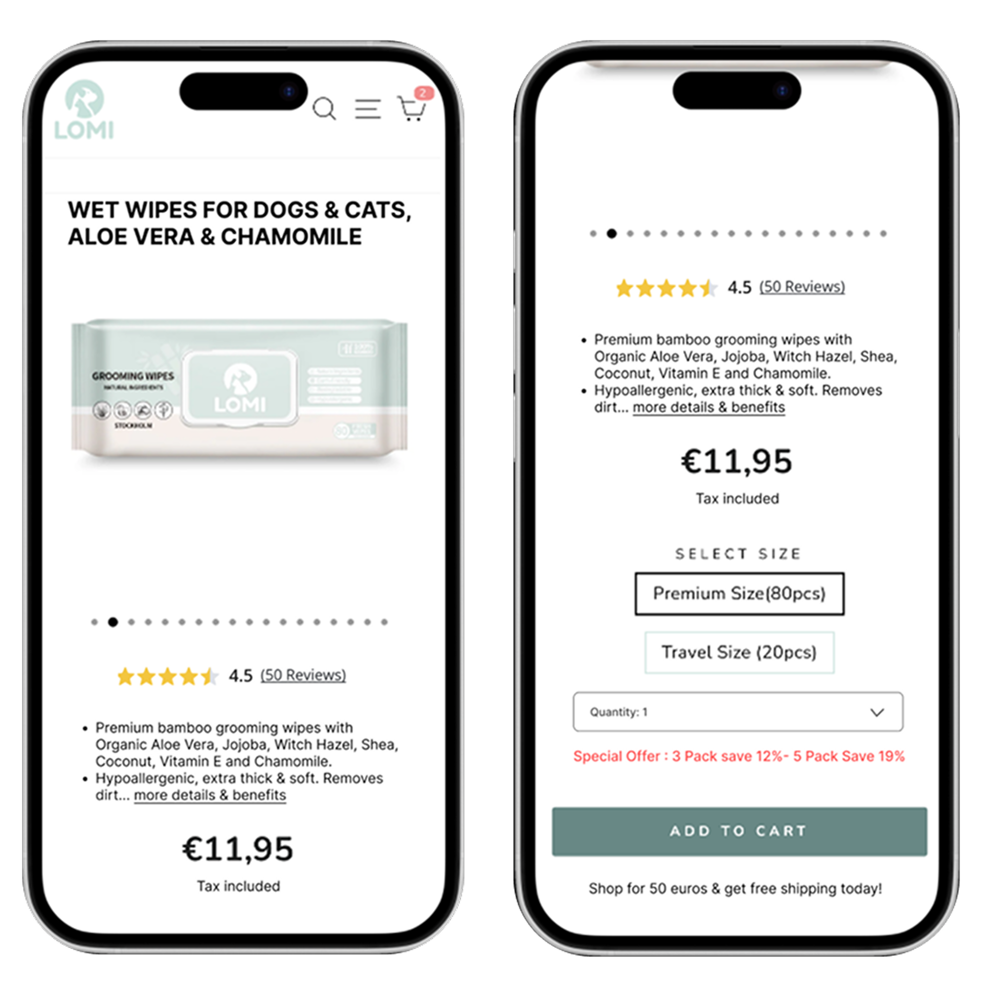 Lomi product page on mobile devices